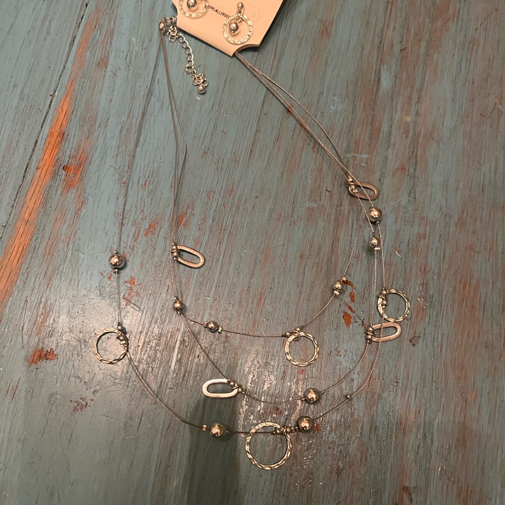 Christopher & Banks Silver Multi-Layer Necklace and earrings